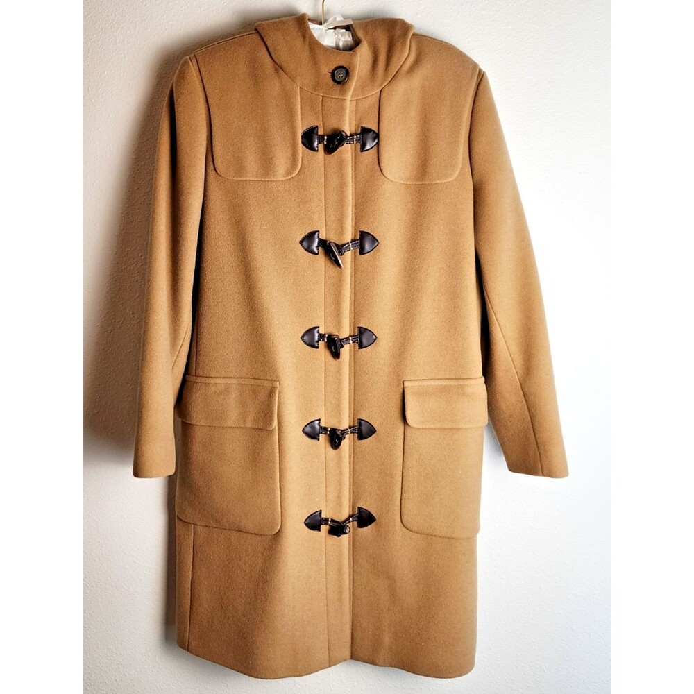 Vintage Harvé Benard 100% Wool Hooded Duffle Coat Camel Tan, Women's Size 10